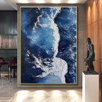 “Blue & White Ocean Currents” - Blue, White Abstract Seascape Painting On Canvas PS0669