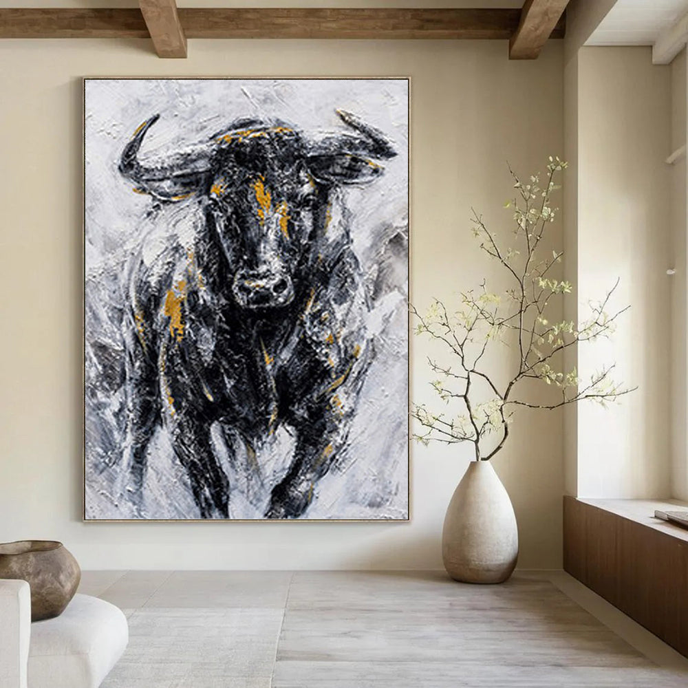 “Gilded Bull Portrait” Painting On Canvas PT1455