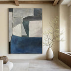 Gray, Blue, White with Geometric Shapes "Modern Mosaic" Abstract Painting On Canvas PS1425