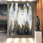 “Grey - Gold Abstract Urban Silhouettes” - Luxe Abstract Painting On Canvas PS0299
