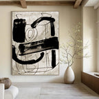 “Black Ink Abstraction” - Bold Strokes on Light Background Painting On Canvas DS169