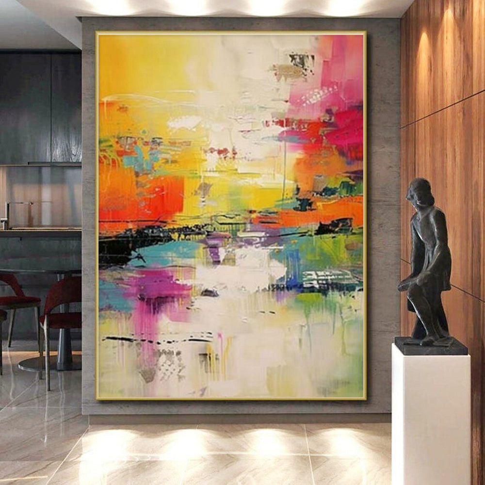 “Bright Abstract Reflection” - Multicolor Abstract Expressionist Painting On Canvas PS0699