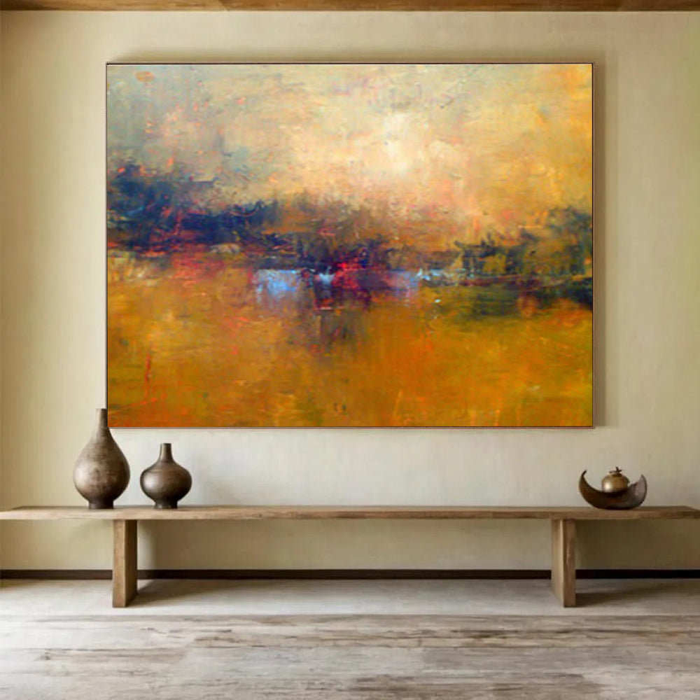 “Golden Hour Abstract” - Warm - toned Landscape Painting On Canvas DKS399