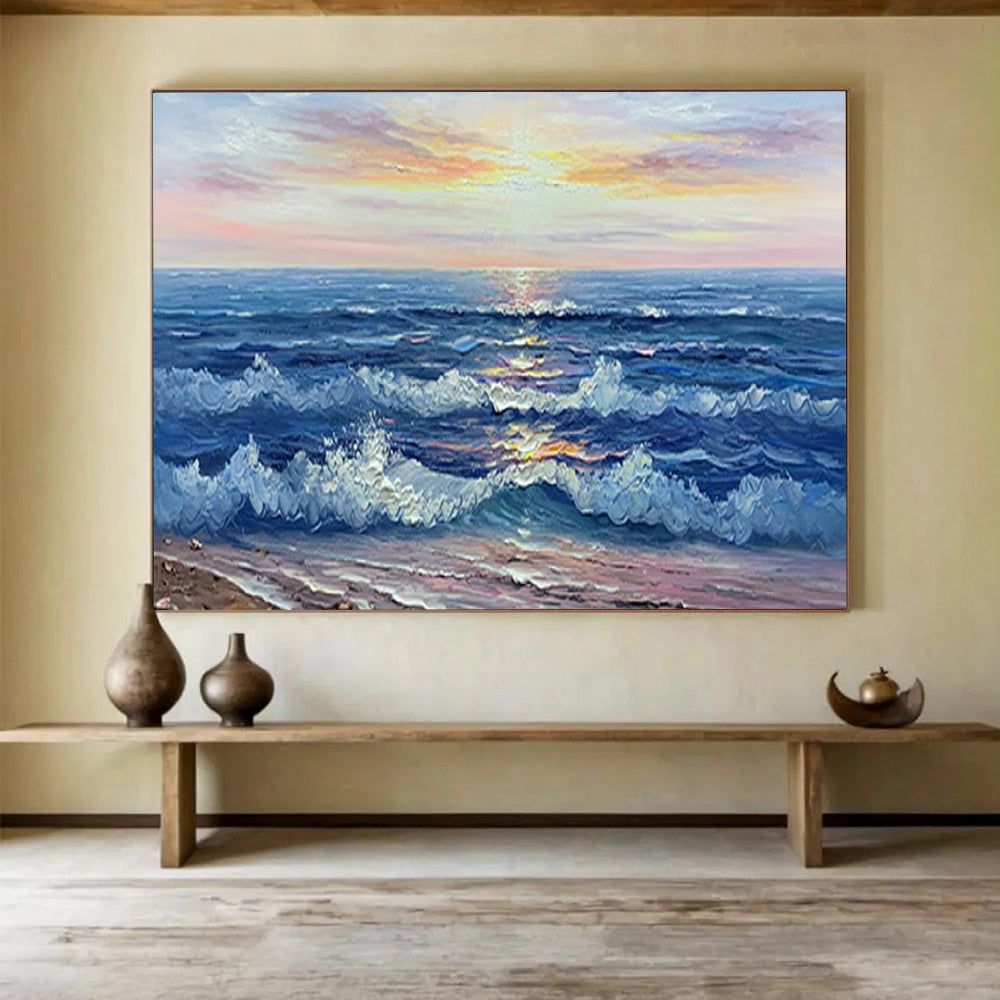 “Sunset Sea Waves” - Impressionistic Seaside Painting On Canvas PT218