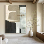 “Beige - Black Geometric” - Modernist Abstract Painting On Canvas PT2319