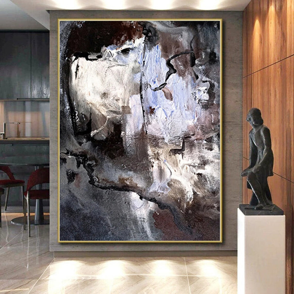 “Monochrome Abstract Intrigue” - Modern Abstract Painting On Canvas PS0048