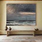 Dark Sky with Stars Over Grey Sea Seascape Painting On Canvas DKS103