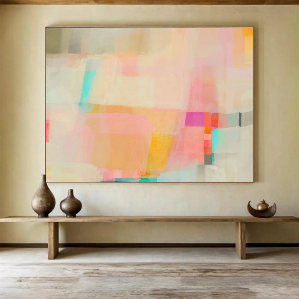 Soft Color Block Abstract Painting On Canvas DKS053