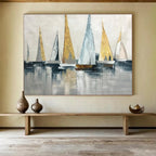 “Gold - Accented Sailboat Abstract” Abstract Painting On Canvas DKS169
