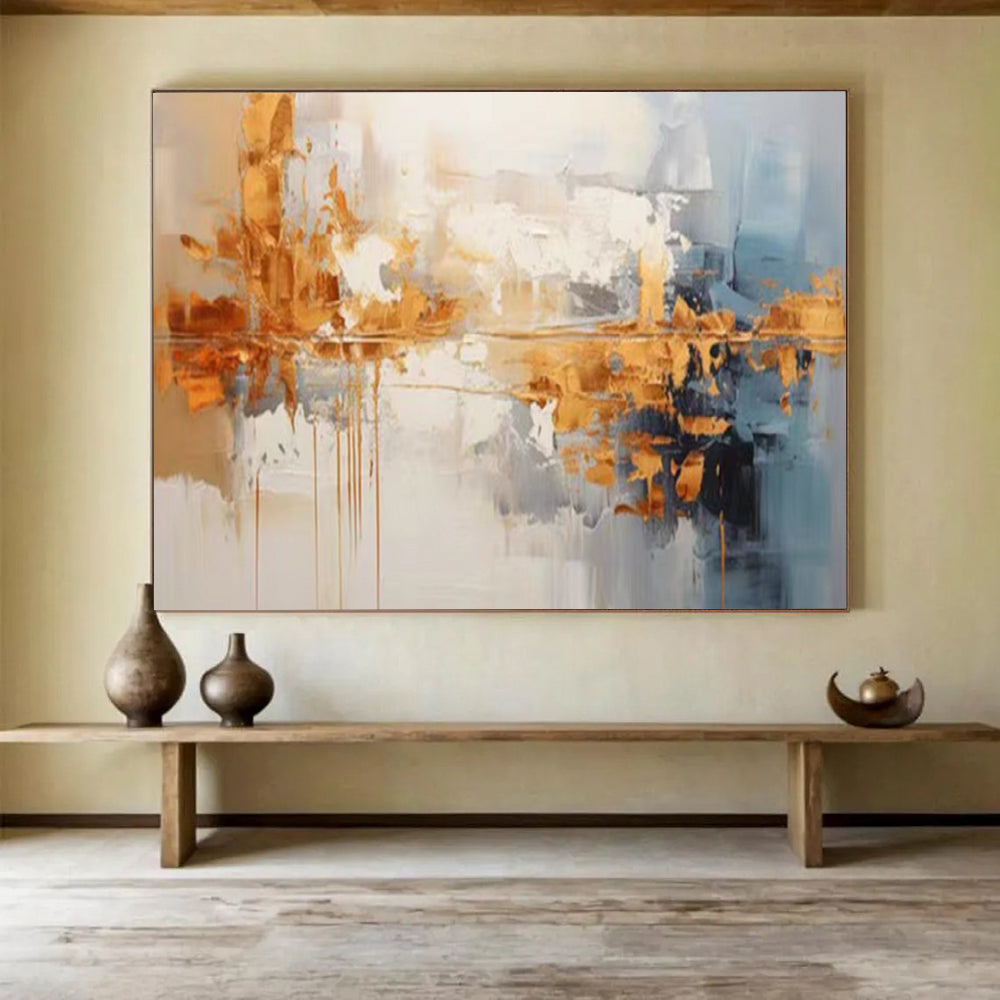 “Gold & Gray Urban Abstract” - Modern Cityscape Painting On Canvas PT183