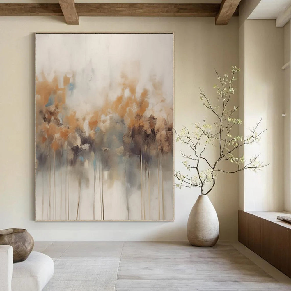 Soft Neutral Floral Abstract Painting On Canvas DS117