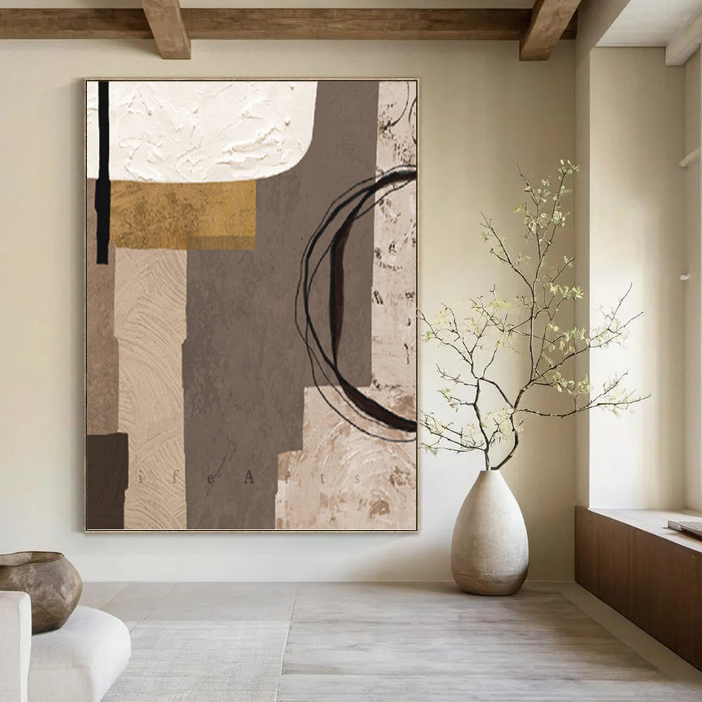 “Neutral and Gold Collage - Style” - Abstract, Earth - Toned Painting On Canvas PT1516