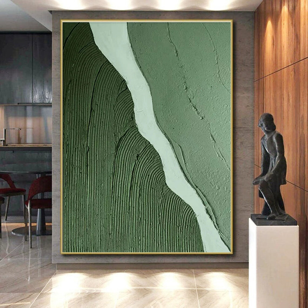 “Green - White River Texture” - Green, White Abstract Textured Painting On Canvas PS0650