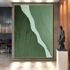 “Green - White River Texture” - Green, White Abstract Textured Painting On Canvas PS0650