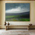 “Moody Landscape in Green, Gray & White” - Impressionistic Nature Painting On Canvas PT005