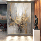 “Gray - Gold - Red Expressive Abstraction” - Gray, Gold, Red Abstract Painting On Canvas PS0540