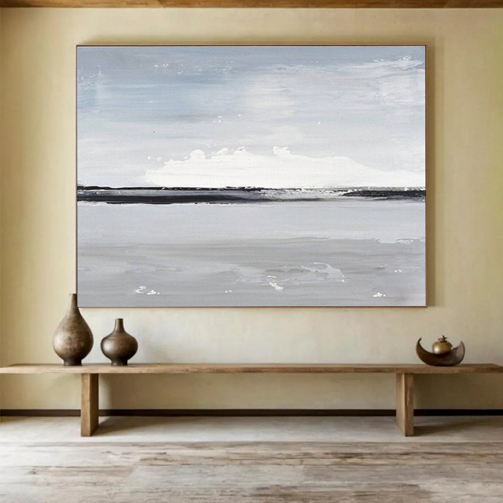 “Monochrome Horizon” - Minimalist Seascape Painting On Canvas DKS437