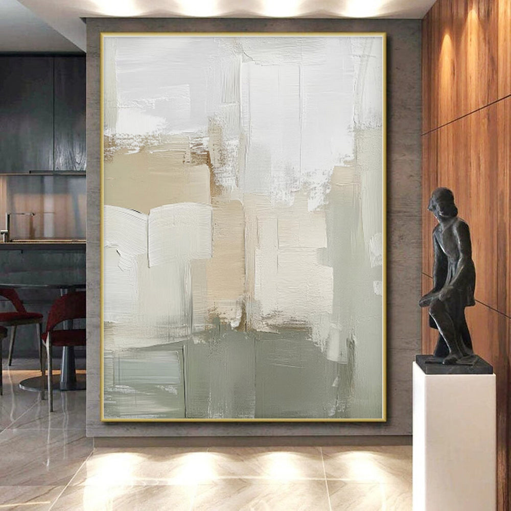 “Neutral Tones Abstract” - Beige, Gray, White Abstract Painting On Canvas PS0438