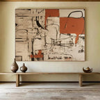 “Rust and Beige Abstract with Black Lines” - Industrial Abstract Painting On Canvas PT099