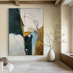 “Green - Gold - Blue Abstract” - Mixed - Media Abstract Painting On Canvas PT2336