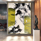 “Bold Green - Black - White Abstract Strokes” - Expressive Abstract Painting On Canvas PS0305