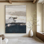 Gray, White, and Dark Blue Textured, "Moody Horizons" – Textured Abstract Painting On Canvas PS0984