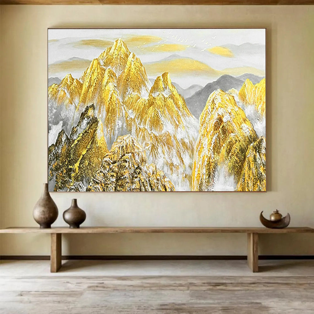 “Golden Mountain Peaks” - Traditional Chinese - Style Landscape Painting On Canvas PT1556