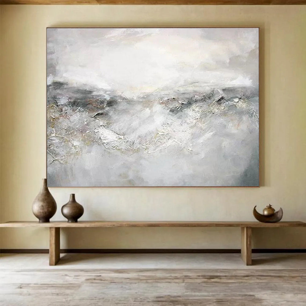 “Gray - White Abstract Landscape” - Misty Mood Painting On Canvas DKS441