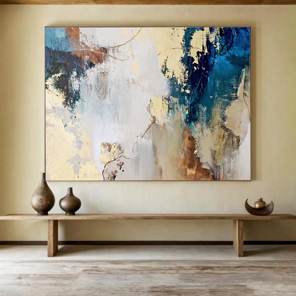 Blue, Brown, and White Abstract Modern Abstract Painting On Canvas DKS130