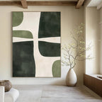 “Green and White Geometric Balance” - Minimalist Abstract Painting On Canvas PT2370