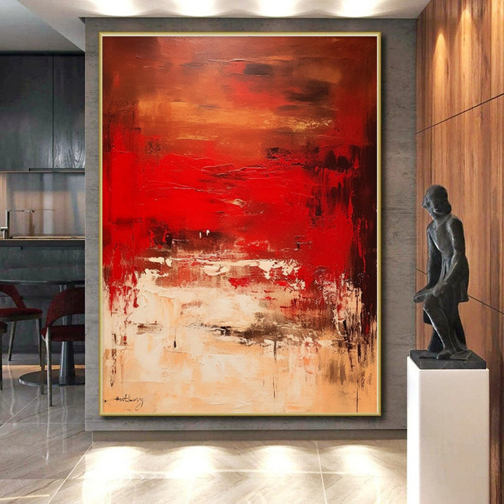 “Red - Brown Abstract Landscape” - Red, Brown Abstract Painting On Canvas PS0482