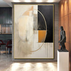 Black, White & Gold Abstract Circles Painting On Canvas PS0820