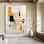 Beige, Orange, Black, White with Geometric Lines "Structured Energy" Abstract Painting On Canvas PS1461