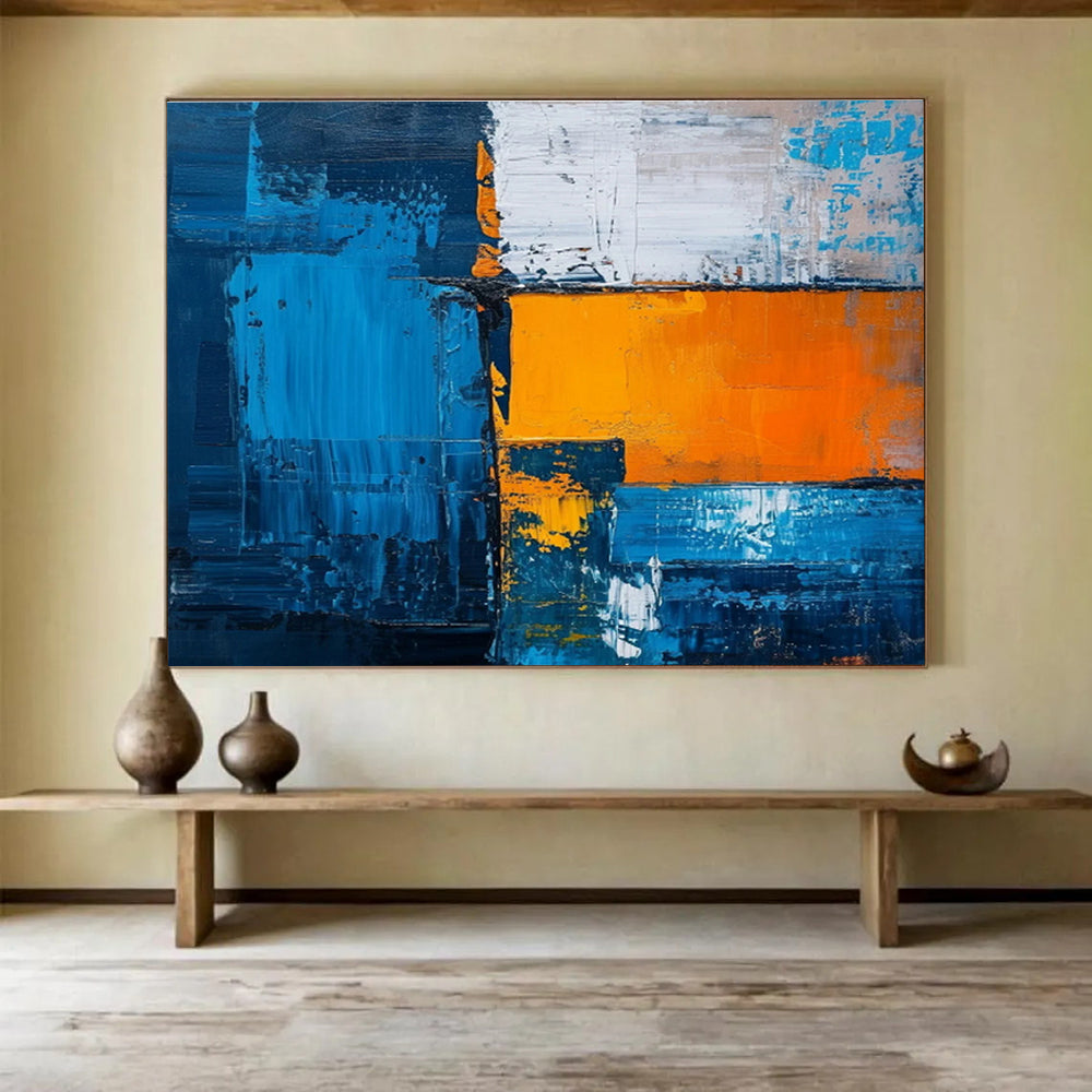 “Blue - Orange Geometric Clash” Abstract Painting On Canvas DKS273