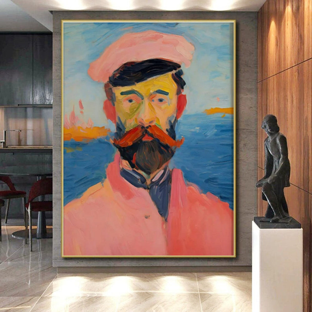 Colorful Portrait, "Seaside Gentleman" – Impressionist Portrait Painting On Canvas PS0875