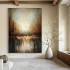 Earthy Tones, "Autumn Reflection" – Abstract Landscape Painting On Canvas PS1034