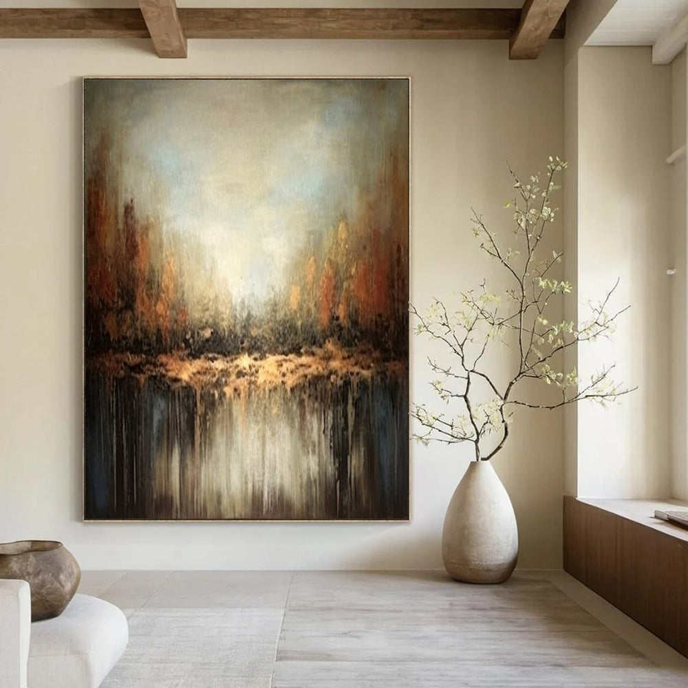Earthy Tones, "Autumn Reflection" – Abstract Landscape Painting On Canvas PS1034