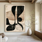 Beige, Black with Layered Shapes "Retro Collage" Abstract Painting On Canvas PS1420