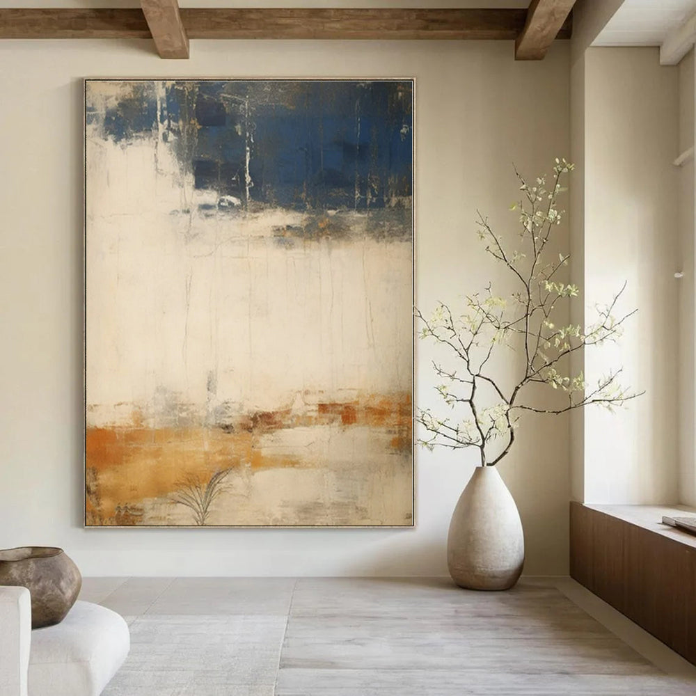 Blue, White, Brown, Orange with Abstract Textures "Textured Journey" Abstract Painting On Canvas PS1341