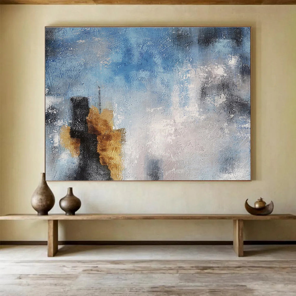 Blue - Gray Abstract: Minimalist & Textured Painting for Calming Bedroom & Contemporary Office DKS653