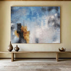 Blue - Gray Abstract: Minimalist & Textured Painting for Calming Bedroom & Contemporary Office DKS653