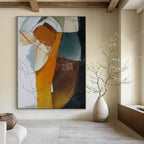 “Color - Blocked Abstract with Orange, Green, and Brown” - Abstract Painting On Canvas PT1993