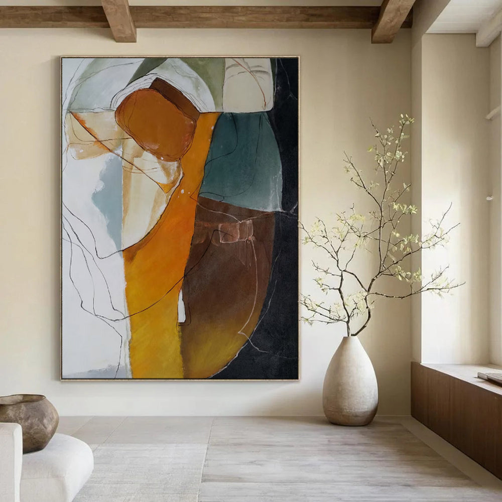 “Color - Blocked Abstract with Orange, Green, and Brown” - Abstract Painting On Canvas PT1993