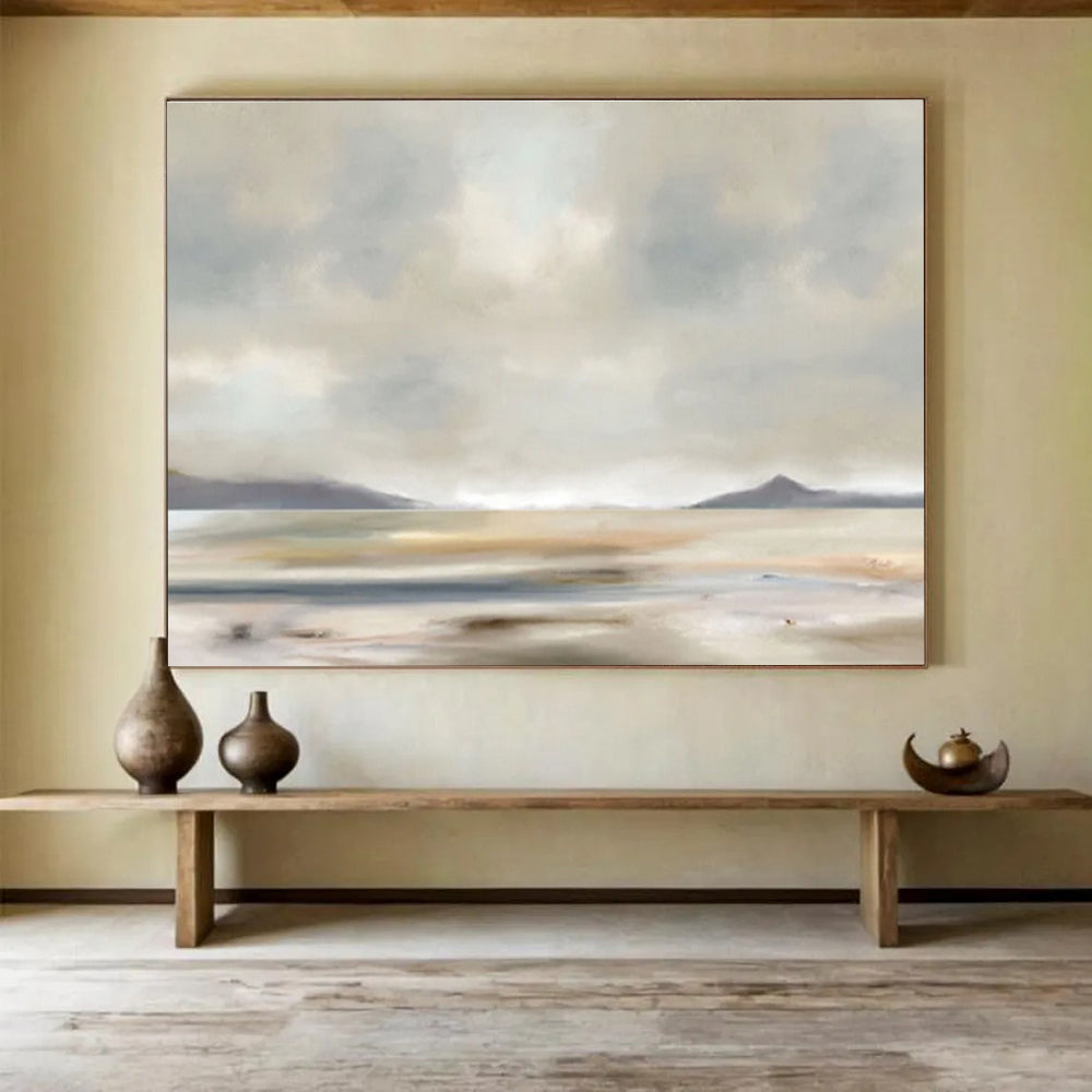 Muted Coastal Landscape - Atmospheric Landscape Painting On Canvas DKS359