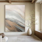 “Beige - Grey - Silver Abstract Flow” - Minimalist Abstract Painting On Canvas PT1228