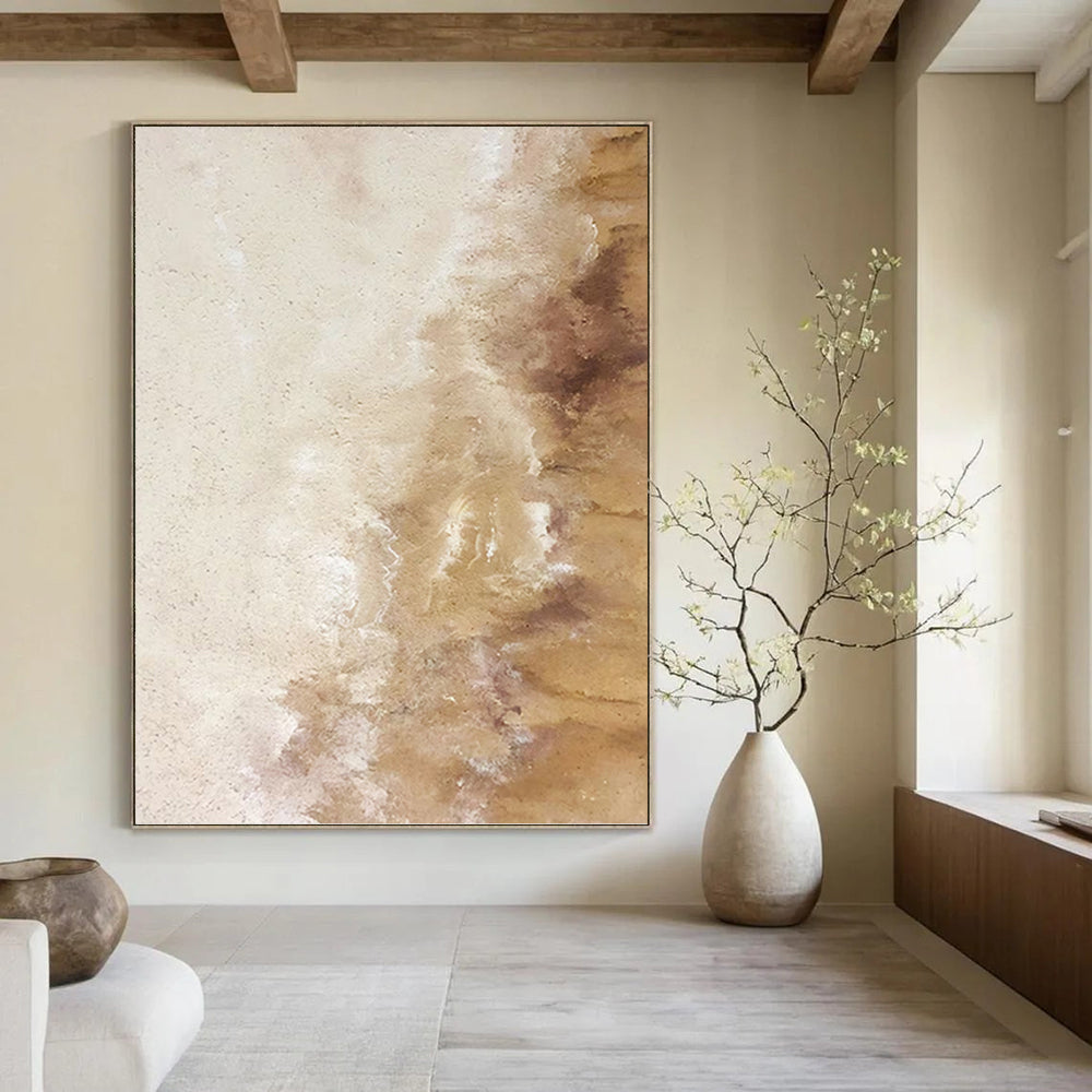 “Beige - Brown Textured Blends” - Impasto Abstract Painting On Canvas PT1223