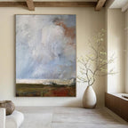 Blue, Gray, Green and Brown with Textured Layers "Subtle Horizon" Abstract Landscape Painting On Canvas PS1140