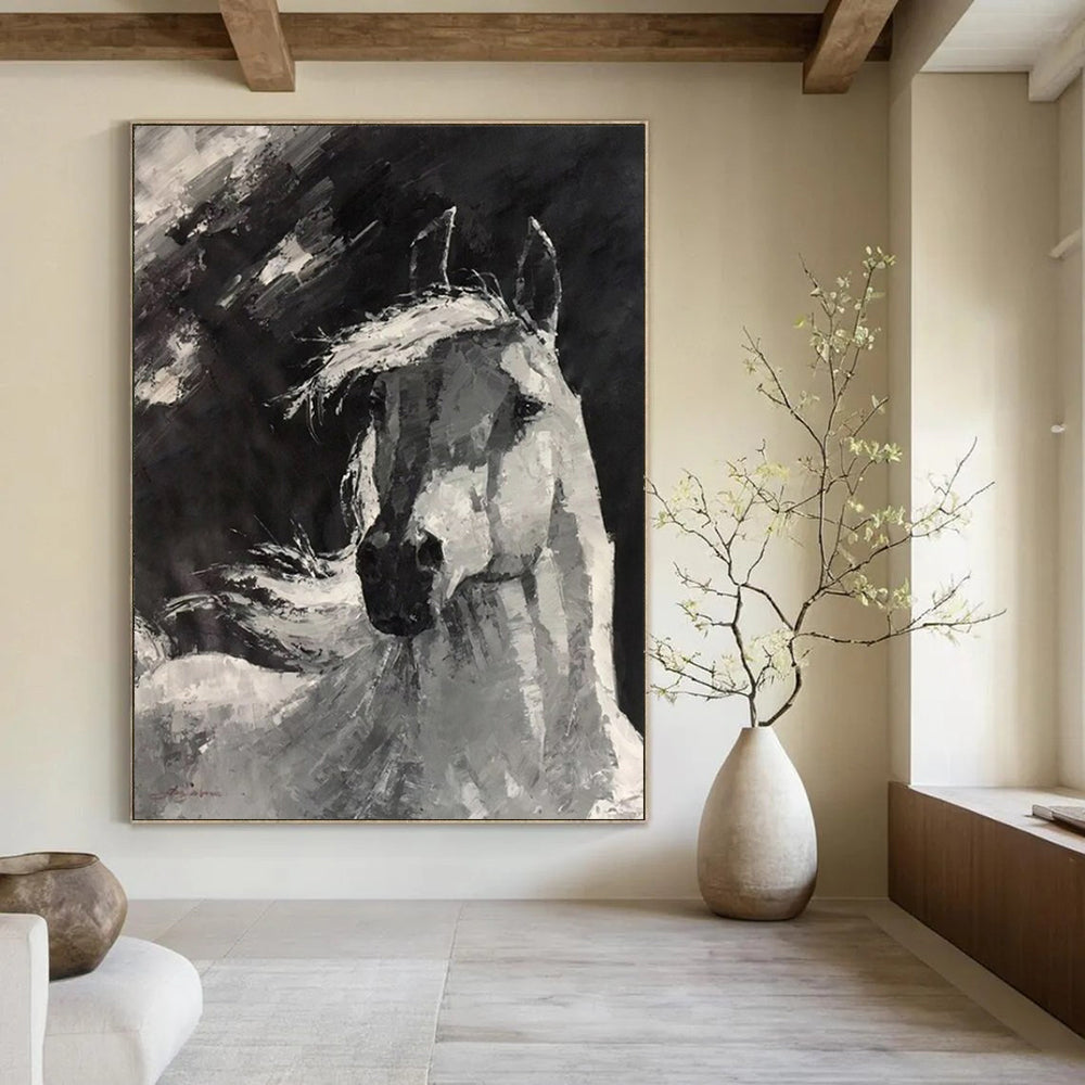 “Monochrome Horse Portrait” - Expressive Acrylic Painting On Canvas PT2183