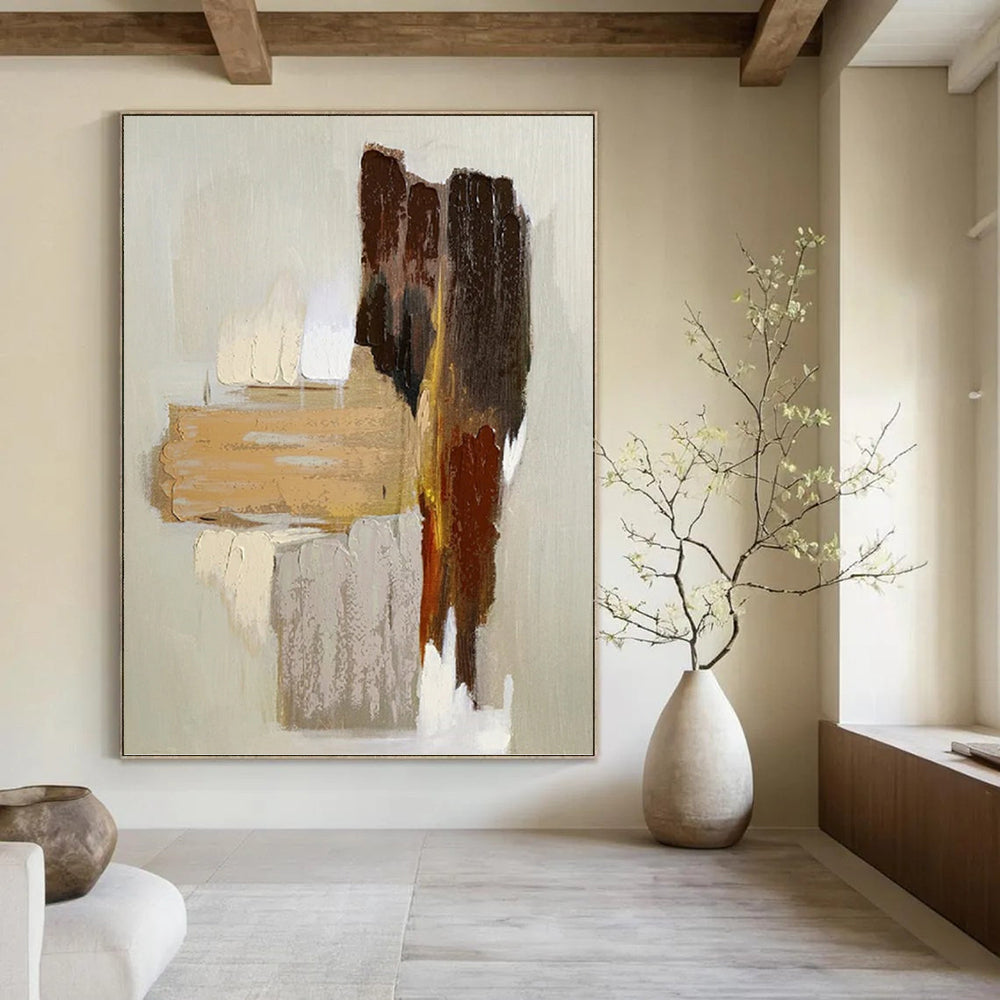 “Neutral Tones Collage” - Brown, Beige, and White Abstract Painting On Canvas PT1067