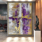 Purple, Gold & Gray Revived Abstract "Regal Fusion" Painting On Canvas PS0846